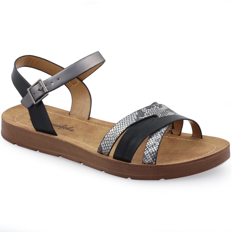 Γυναικεία σανδάλια με snake skin στη φάσα Μαύρο