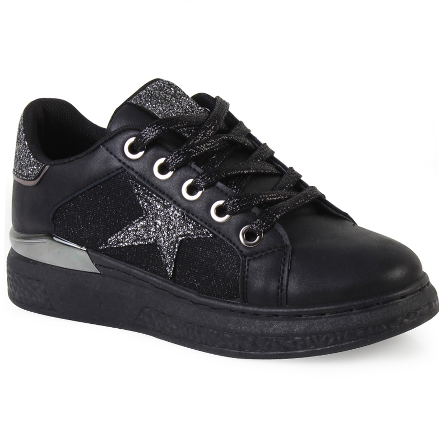 Γυναικεία sneakers με glitter λεπτομέρειες Μαύρο