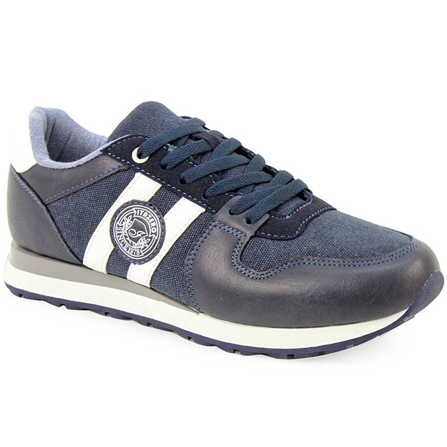 Ανδρικά sneakers με στάμπα και ρίγες Μπλε
