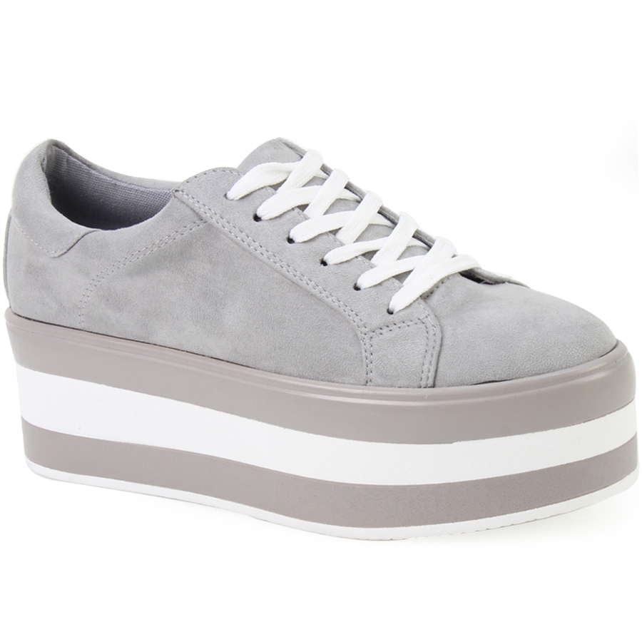 Γυναικεία sneakers καστόρινα με ριγέ σόλα Γκρι