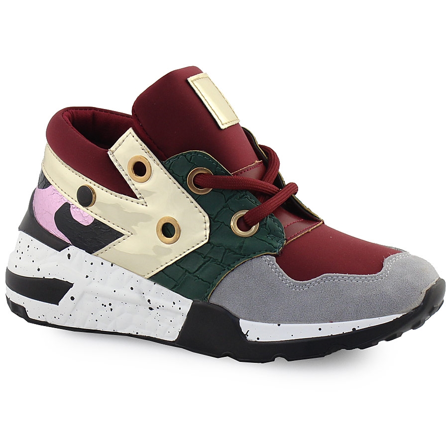Γυναικεία sneakers πολύχρωμα με μεταλιζέ λεπτομέρεια Μπορντώ