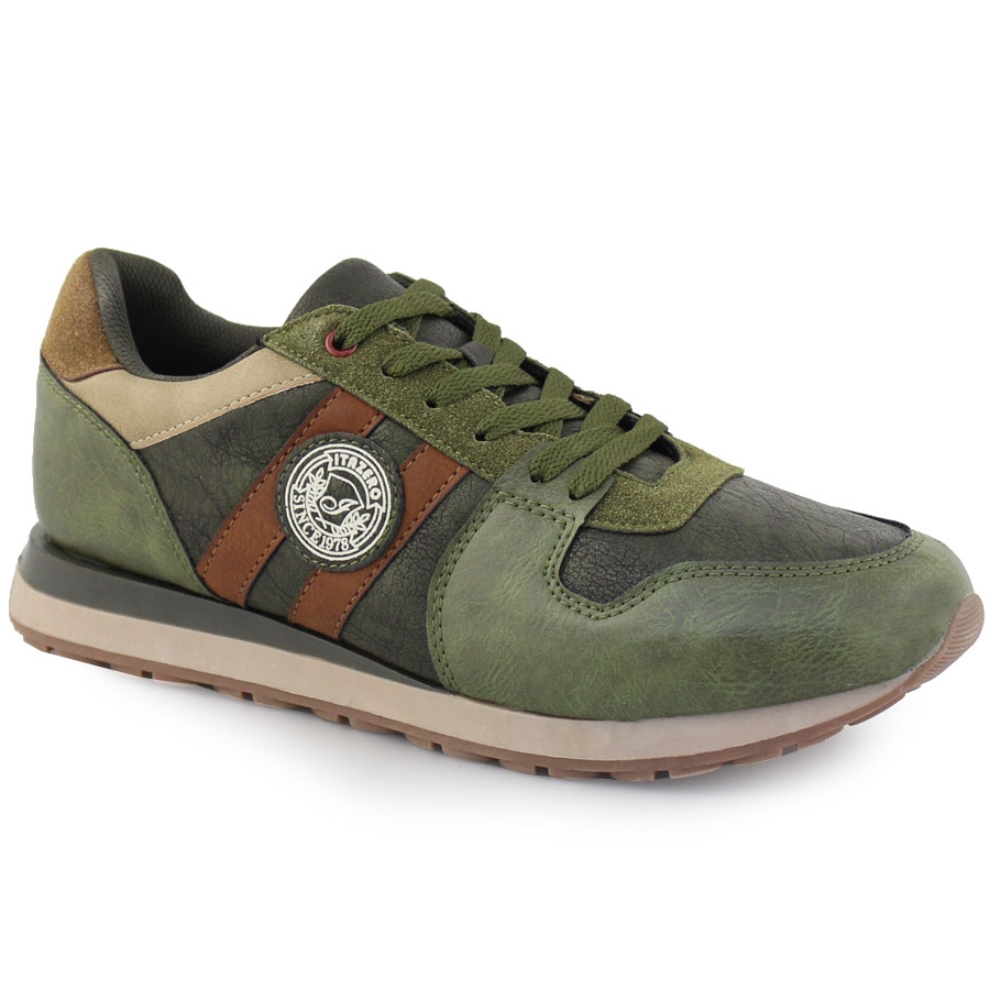 Ανδρικά sneakers με διπλή λωρίδα στο πλάι Χακί