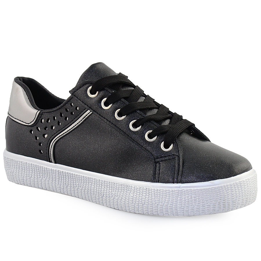 Γυναικεία sneakers με glitter και περφορέ σχέδιο Μαύρο