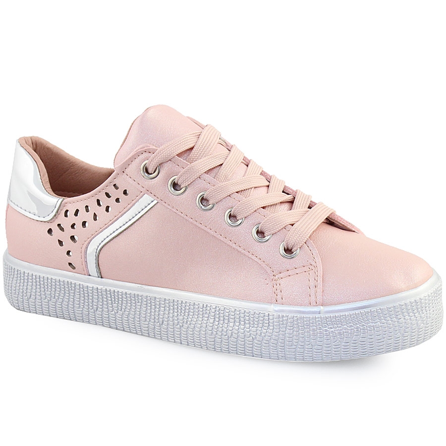 Γυναικεία sneakers με glitter και περφορέ σχέδιο Ροζ