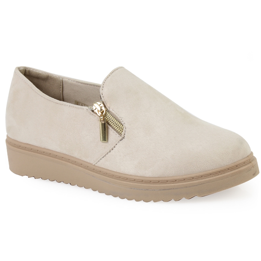 Γυναικεία loafers με διακοσμητικό φερμουάρ Μπεζ