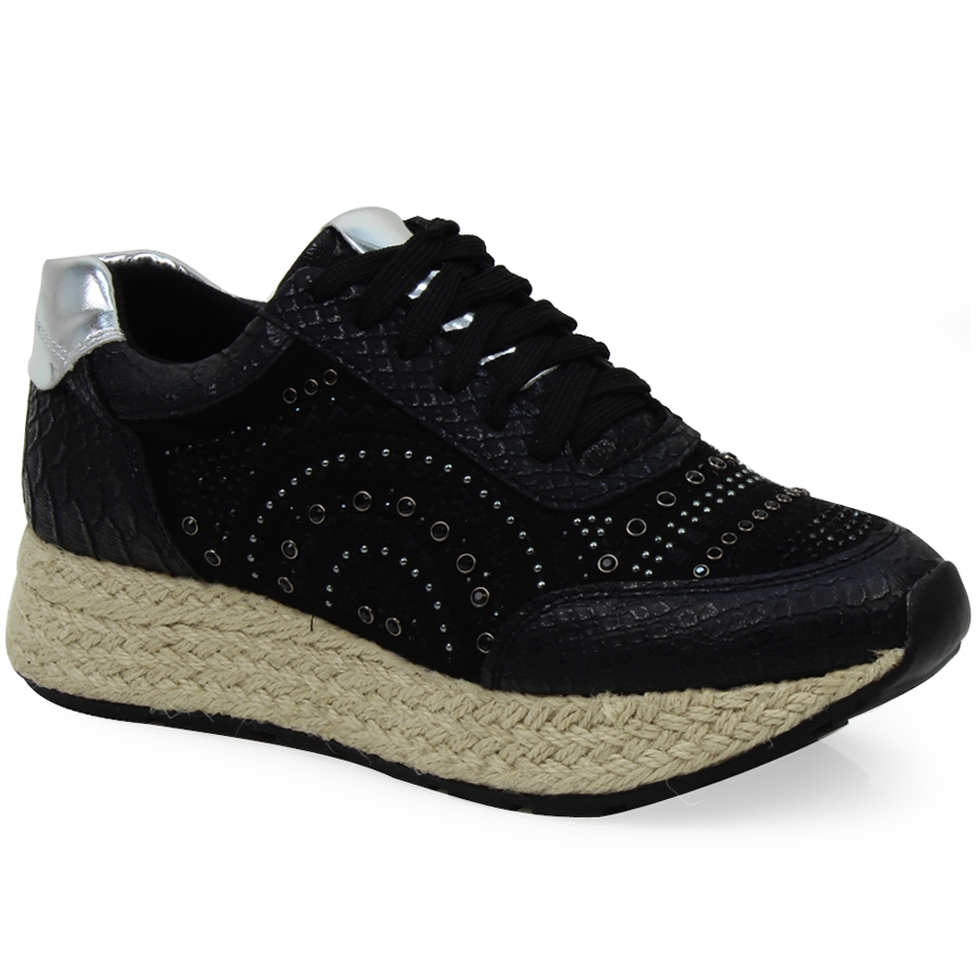 Γυναικεία sneakers με strass και εσπαντρίγια Μαύρο