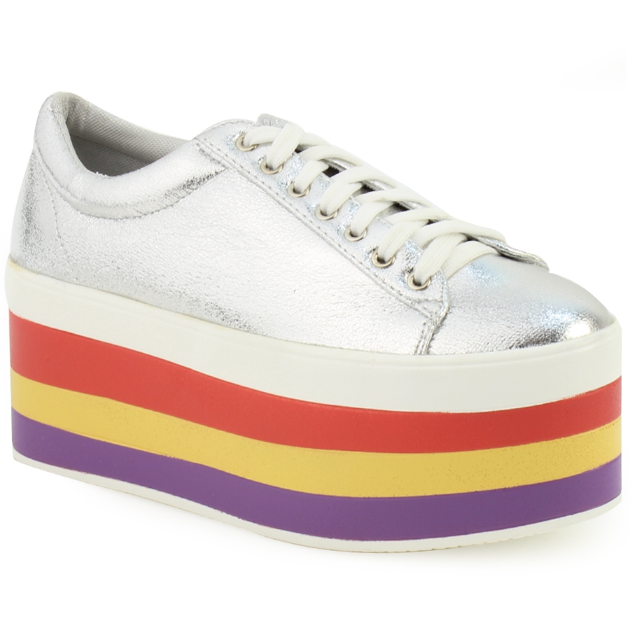 Γυναικεία sneakers με πολύχρωμη σόλα Ασημί