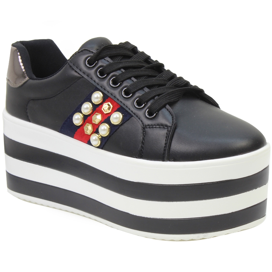 Γυναικεία sneakers με πέρλες και δίχρωμη σόλα Μαύρο