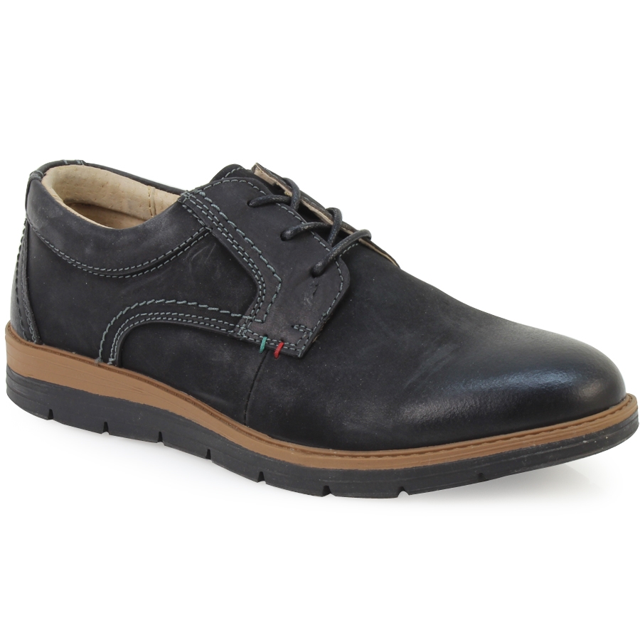 Ανδρικά δερμάτινα loafers με δίχρωμη σόλα Μαύρο