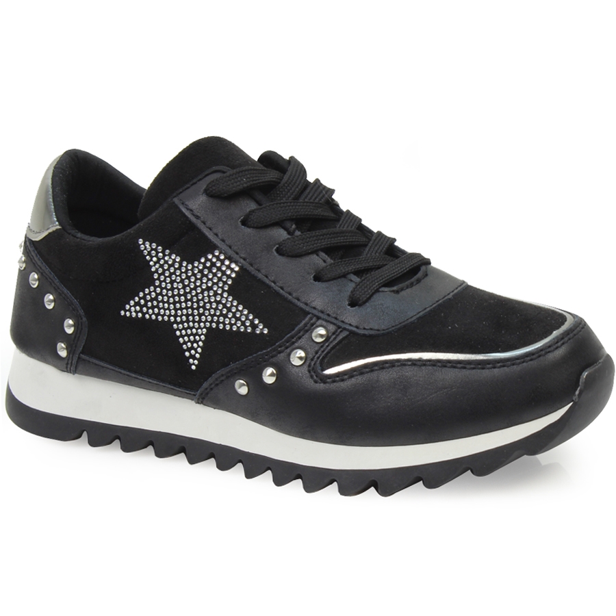Γυναικεία sneakers με διακοσμητικό αστέρι και stubs Μαύρο