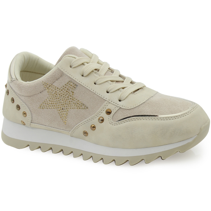 Γυναικεία sneakers με διακοσμητικό αστέρι και stubs Μπεζ
