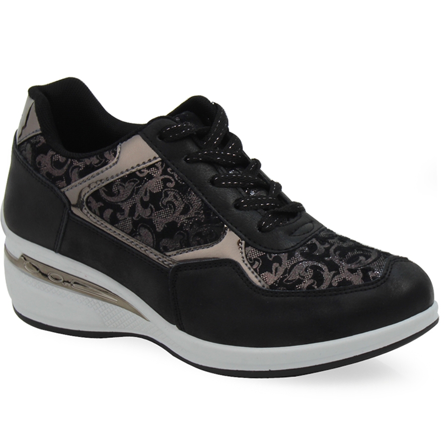 Γυναικεία sneakers με μεταλλικές λεπτομέρειες και σχέδια με λουλούδια Μαύρο