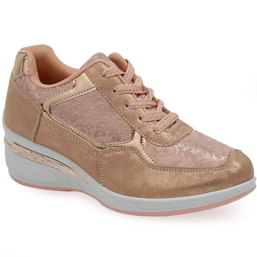 Γυναικεία sneakers με μεταλλικές λεπτομέρειες και σχέδια με λουλούδια Ροζ