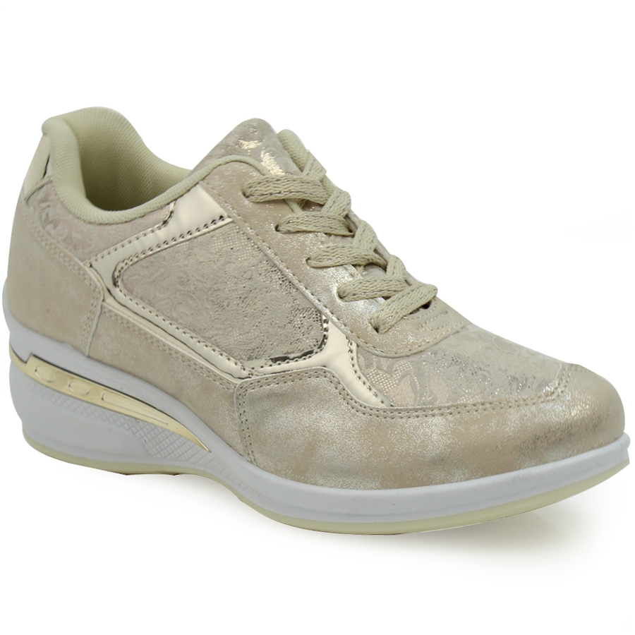 Γυναικεία sneakers με μεταλλικές λεπτομέρειες και σχέδια με λουλούδια Χρυσό