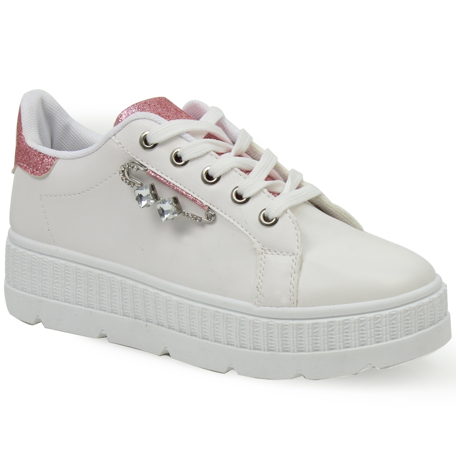 Γυναικεία sneakers με διακοσμητική παραμάνα Λευκό