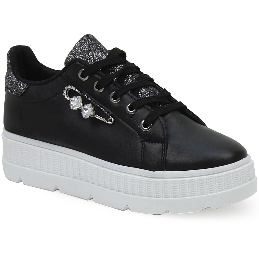 Γυναικεία sneakers με διακοσμητική παραμάνα Μαύρο