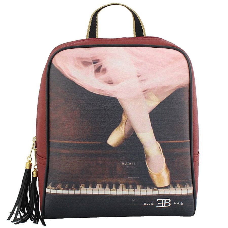 Σακίδια πλάτης με print ballet & piano Μπορντώ