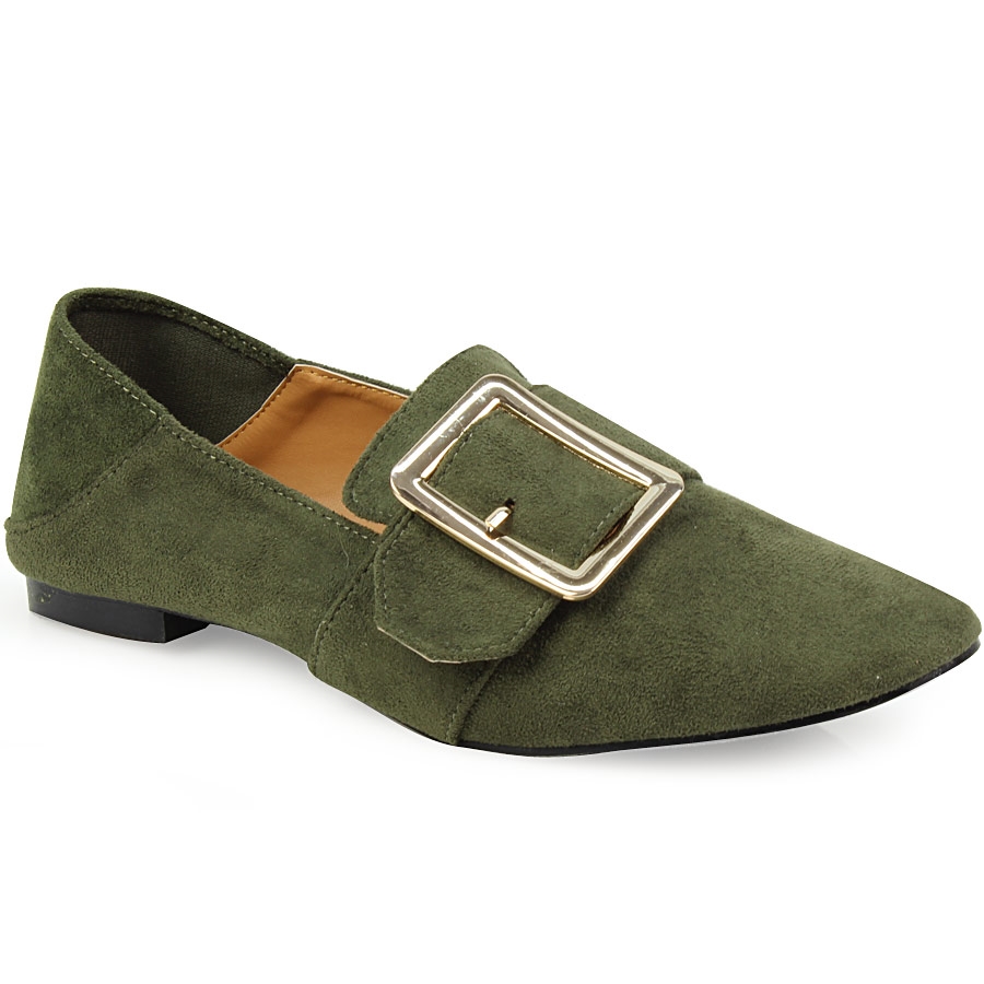 Γυναικεία loafers με μεγάλο τοκά Χακί