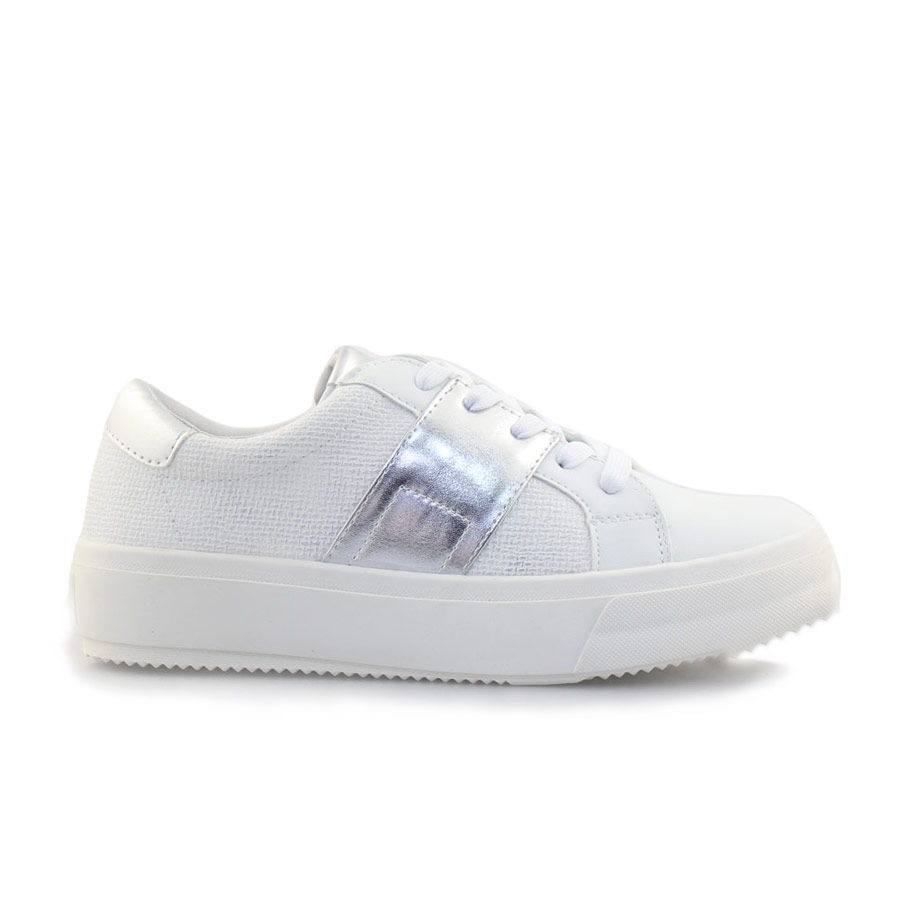 Γυναικεία sneakers με μεταλιζέ λεπτομέρειες Λευκό/Ασημί