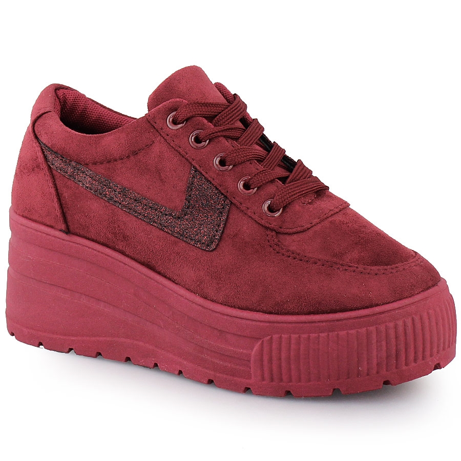 Γυναικεία sneakers με λεπτομέρεια glitter Μπορντώ