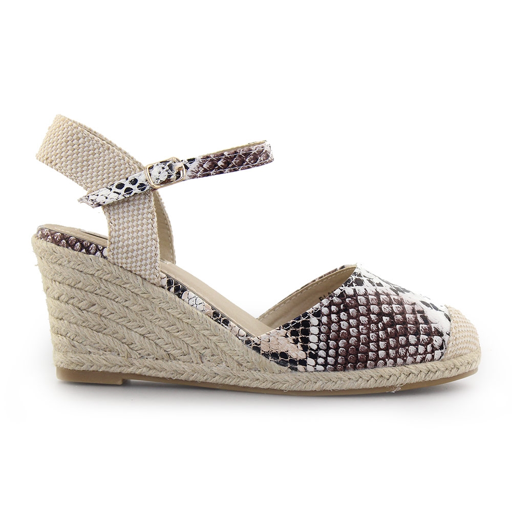 Γυναικείες εσπαντρίγιες snake skin με μπαρέτα Λευκό