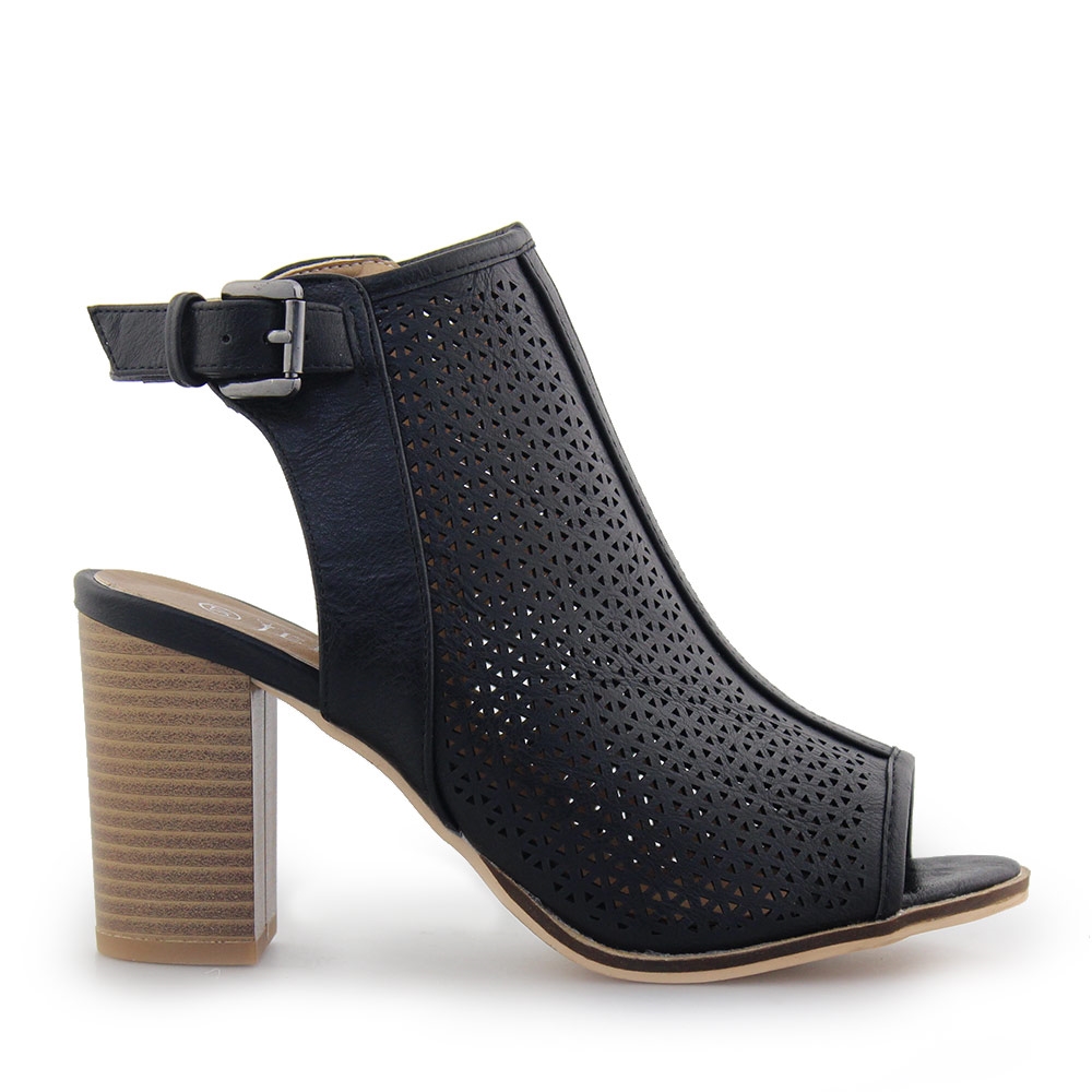 Γυναικεία πέδιλα peep toe με τοκά Μαύρο
