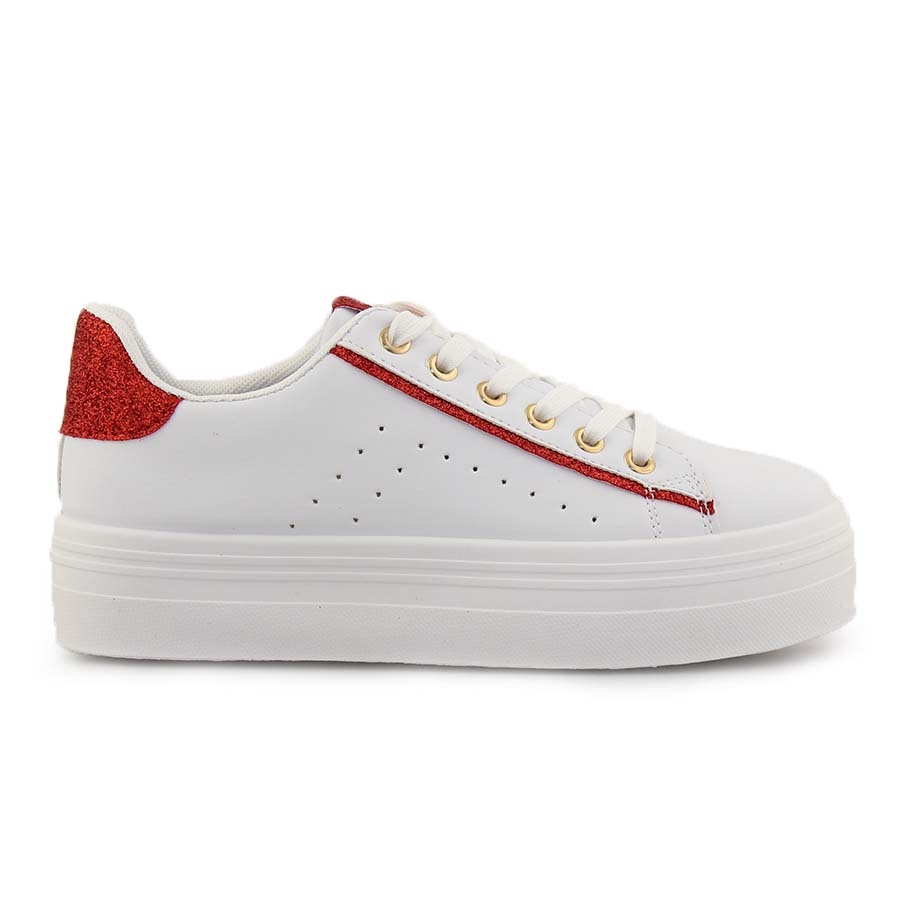 Γυναικεία sneakers με διακοσμητικό glitter Λευκό/Κόκκινο