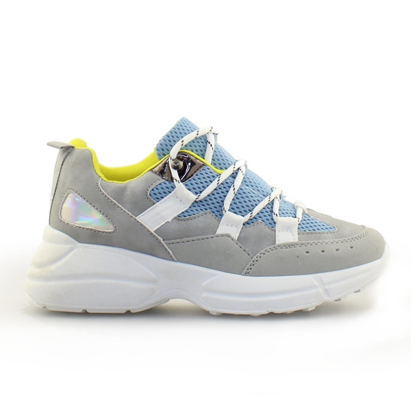 Γυναικεία sneakers με ριγέ κορδόνια Σιέλ