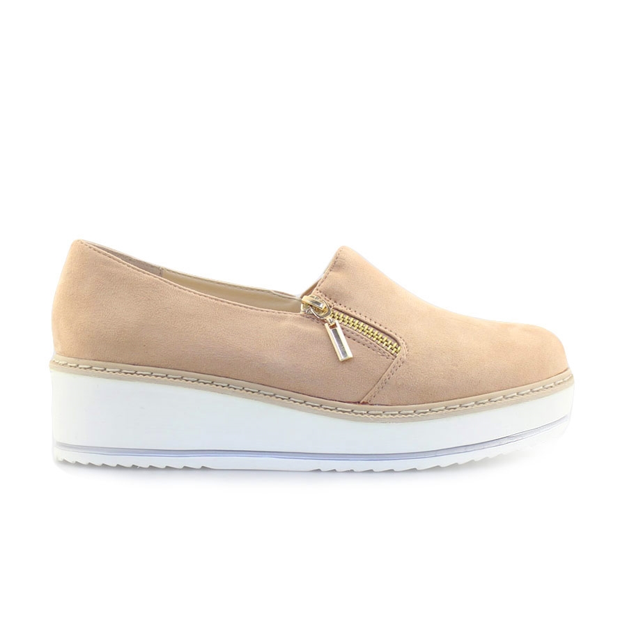 Γυναικεία loafers με διακοσμητικό φερμουάρ Μπεζ