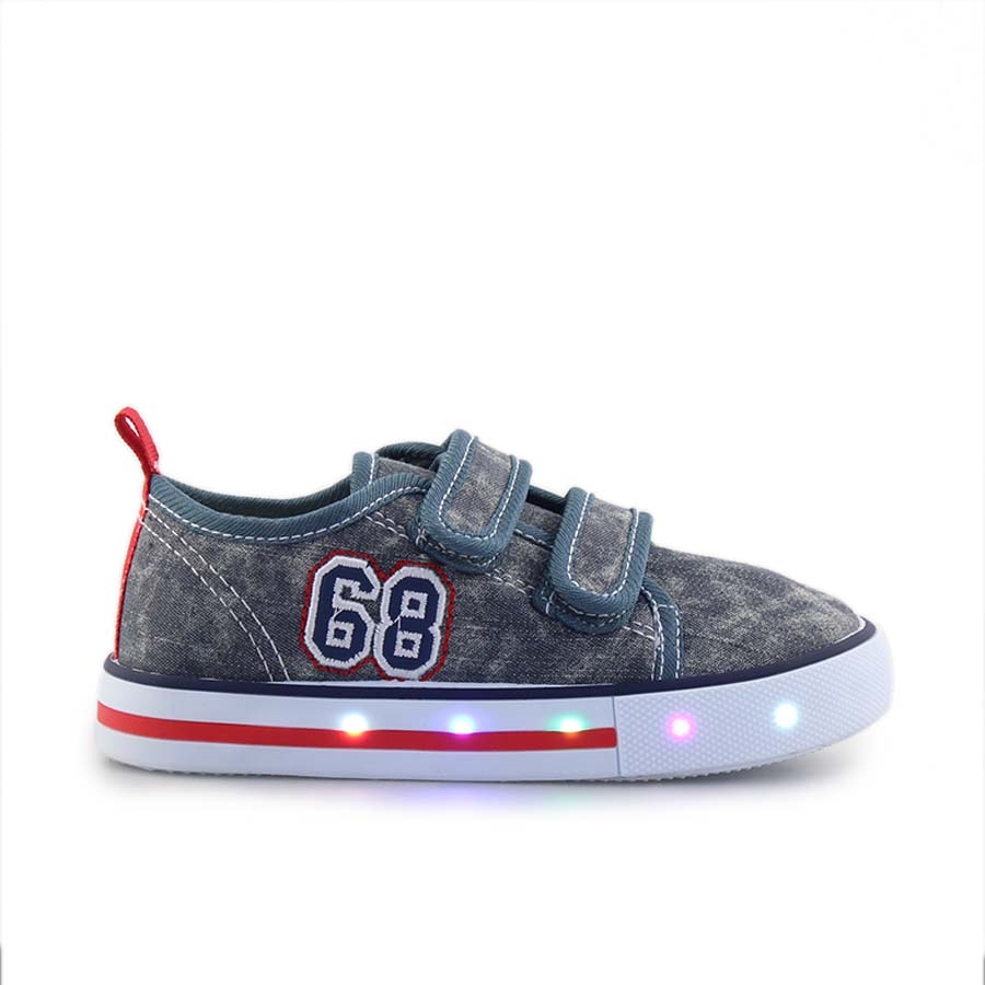 Παιδικά sneakers με διπλά αυτοκόλλητα και φωτάκια Γκρι