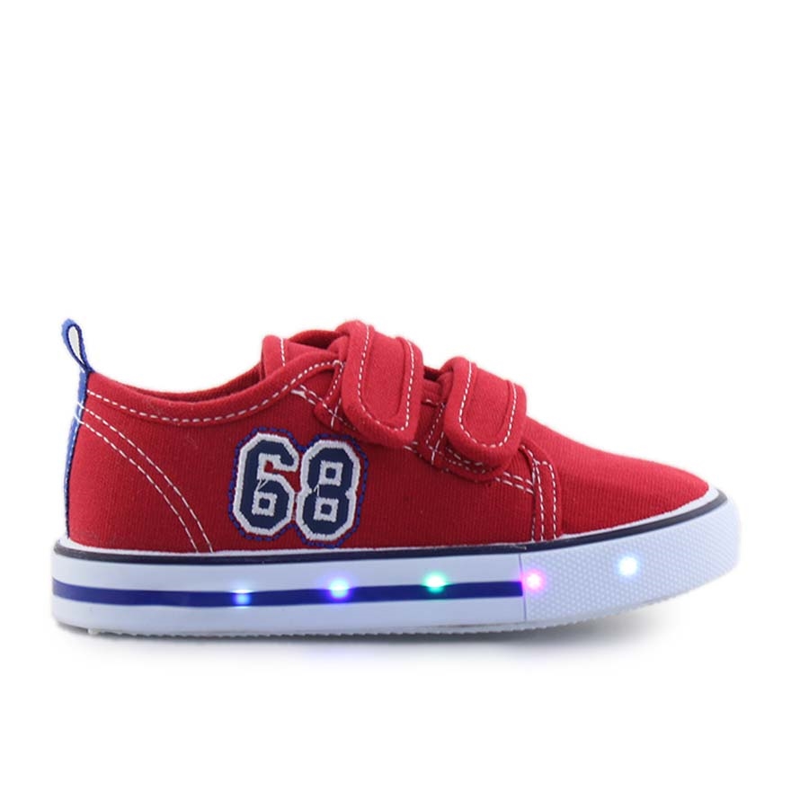 Παιδικά sneakers με διπλά αυτοκόλλητα και φωτάκια Κόκκινο