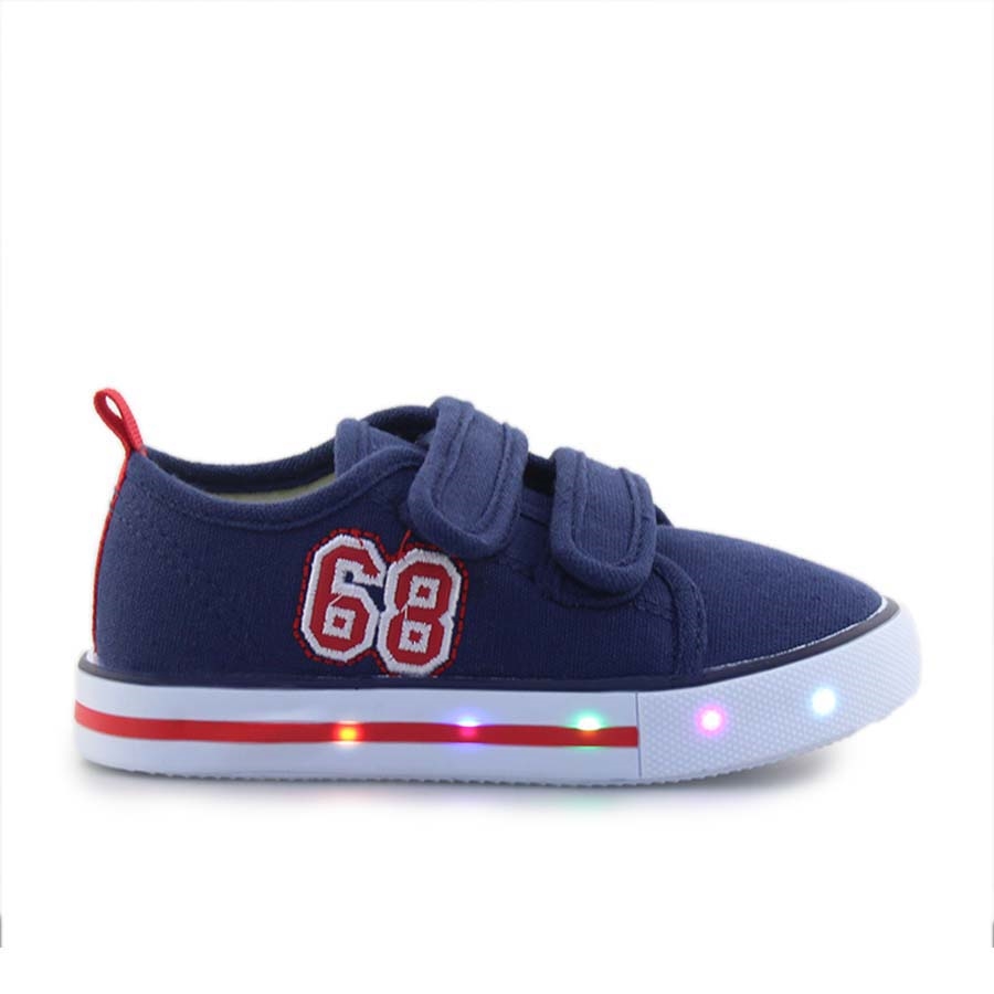 Παιδικά sneakers με διπλά αυτοκόλλητα και φωτάκια Navy