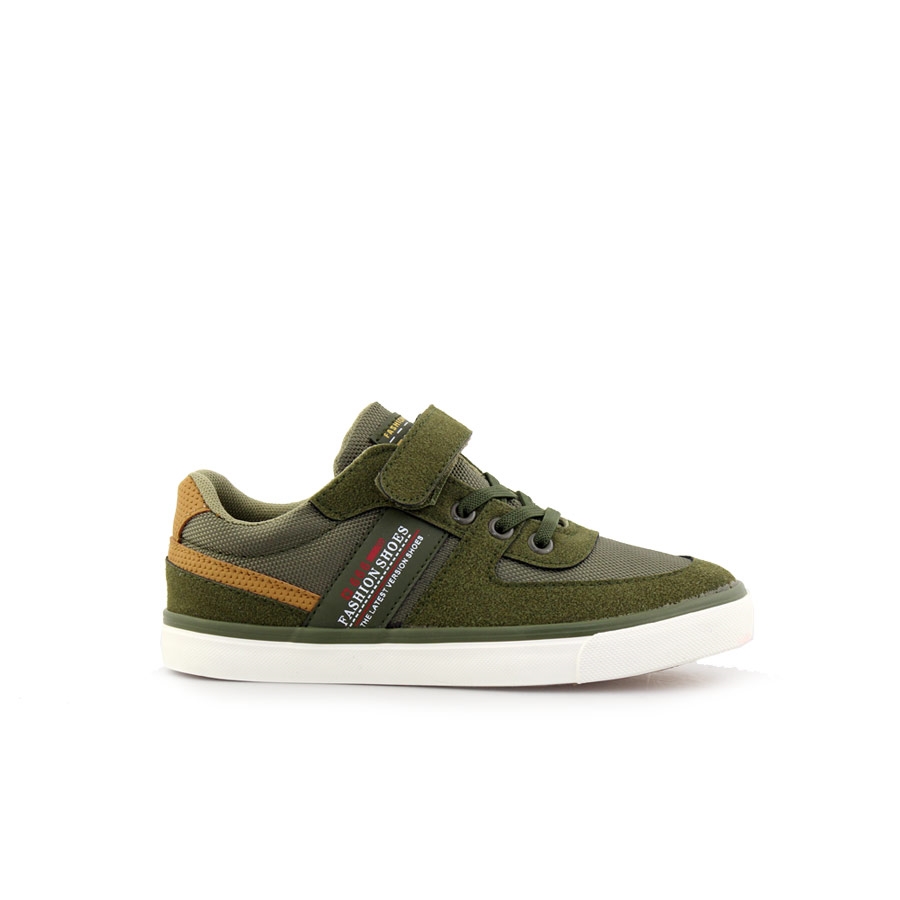 Παιδικά sneakers με τύπωμα και αυτοκόλλητο Χακί