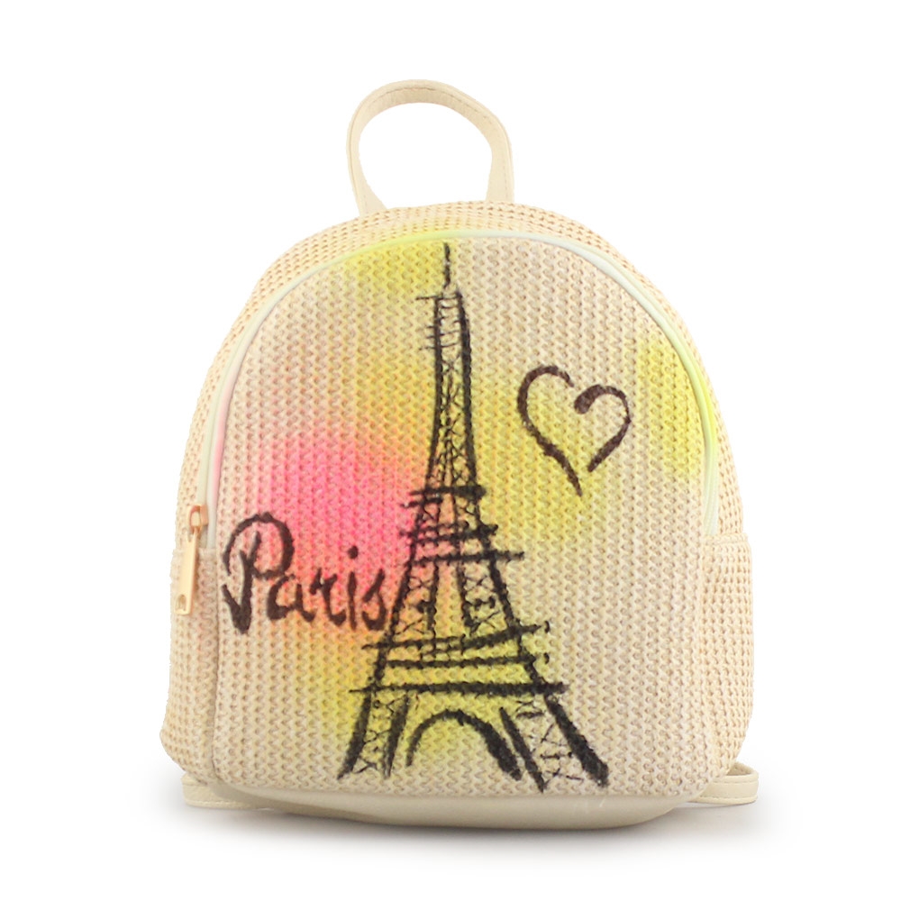 Γυναικεία σακίδια πλάτης με print Paris Μπεζ