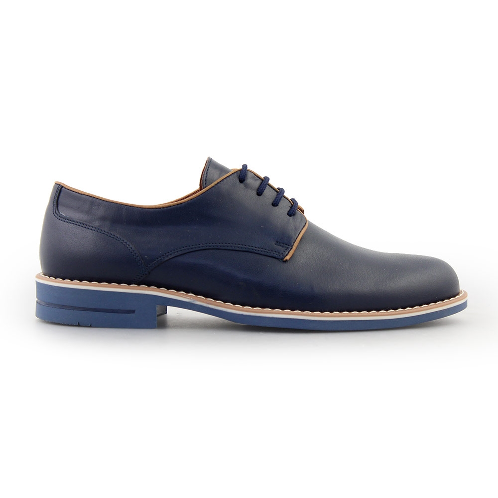 Ανδρικά loafers δερμάτινα με δίχρωμη λεπτομέρεια Μπλε