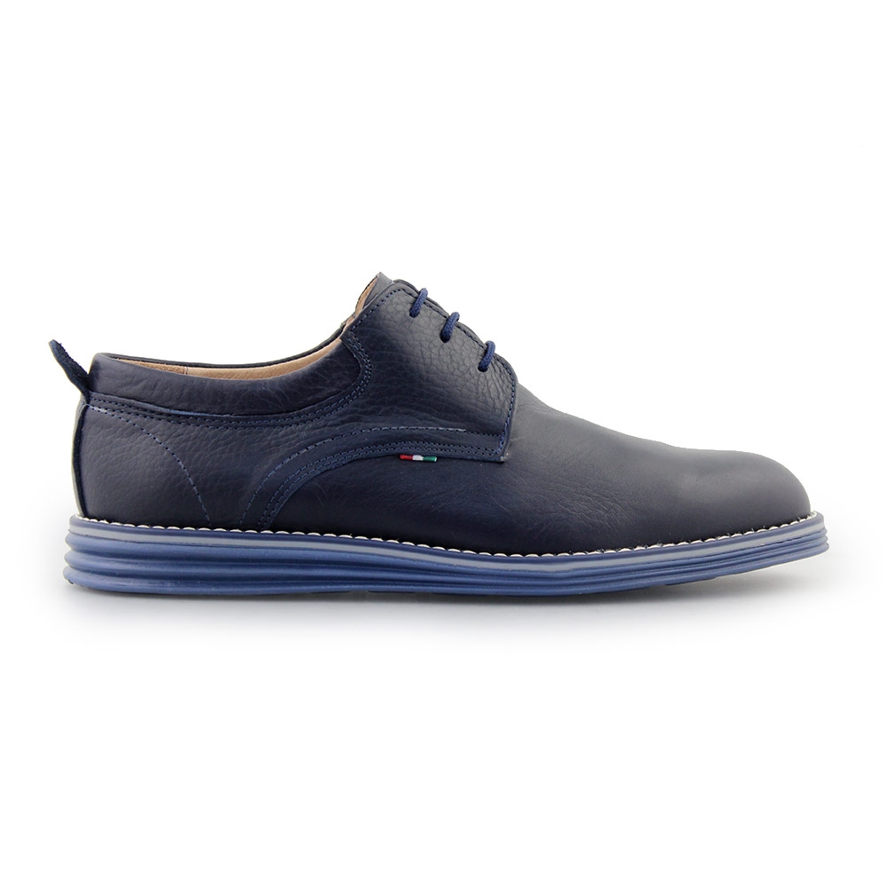 Ανδρικά loafers δερμάτινα με ραφές Navy