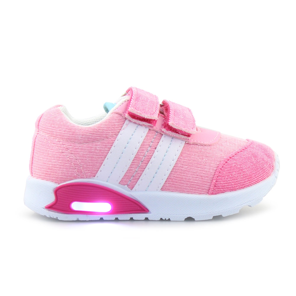 Παιδικά sneakers με φωτάκια και ρίγες Ροζ