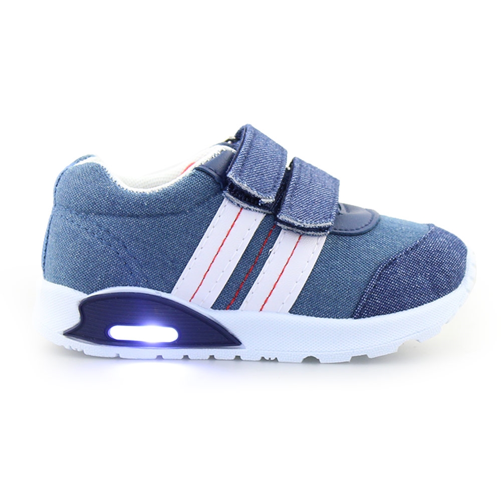 Παιδικά sneakers με φωτάκια και ρίγες Τζιν