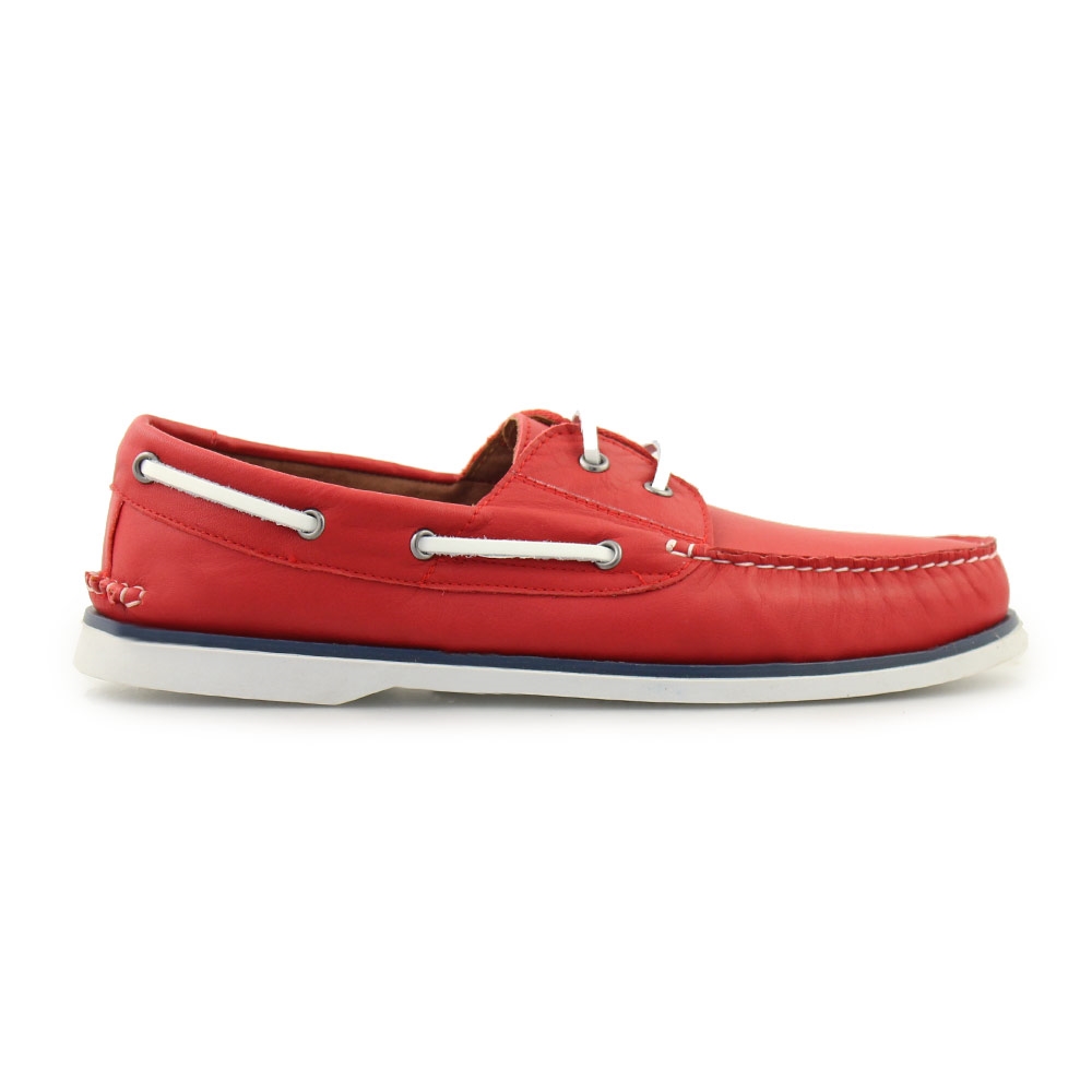 Ανδρικά δερμάτινα loafers με περιμετρικά κορδόνια Κόκκινο