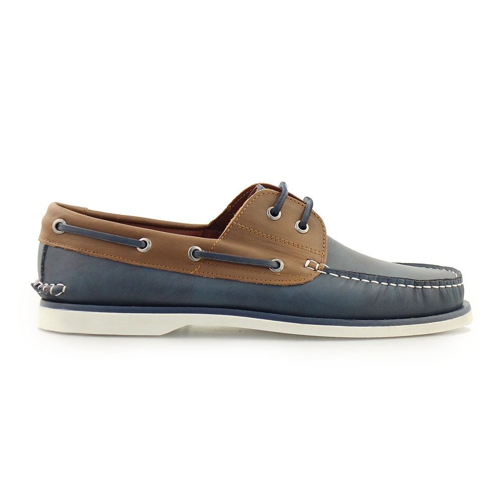 Ανδρικά δερμάτινα loafers με περιμετρικά κορδόνια Μπλε/Ταμπά