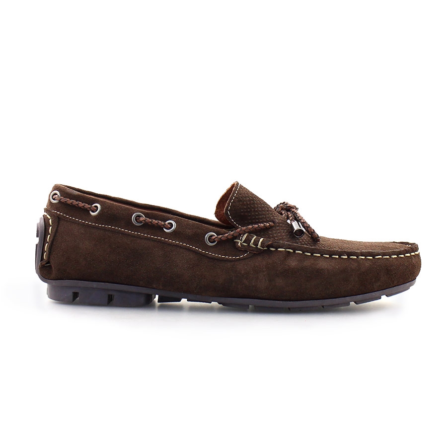Ανδρικά loafers καστόρινα με διακοσμητικά κορδόνια Καφέ