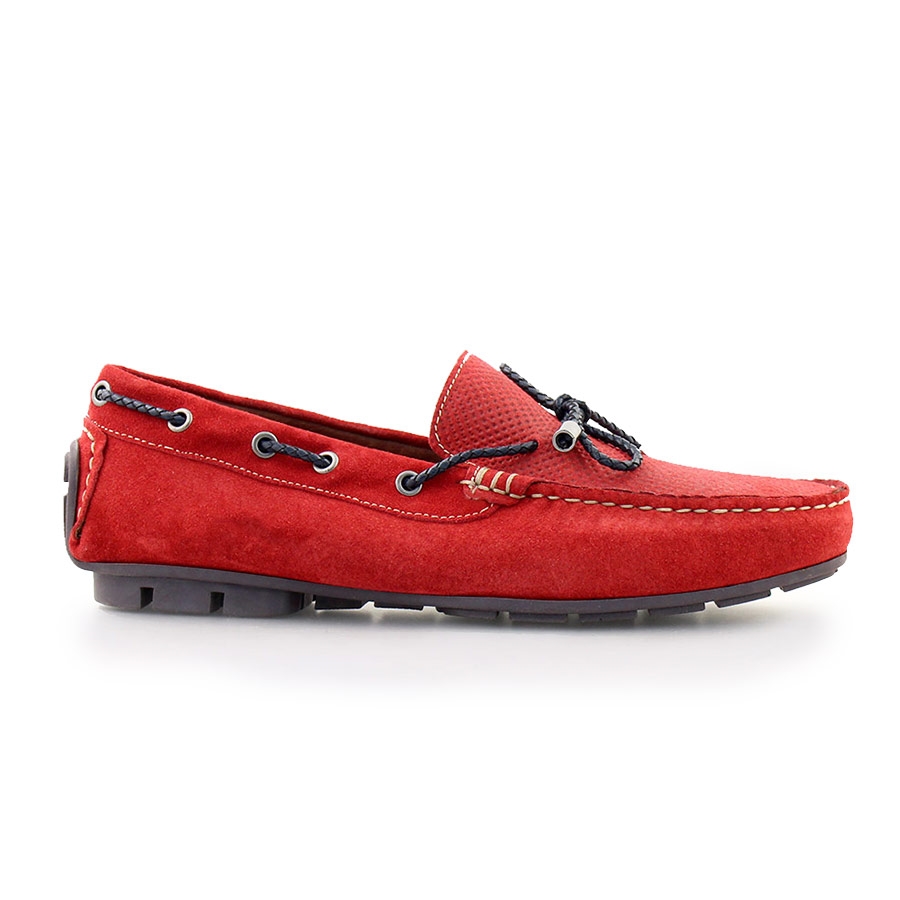 Ανδρικά loafers καστόρινα με διακοσμητικά κορδόνια Κόκκινο