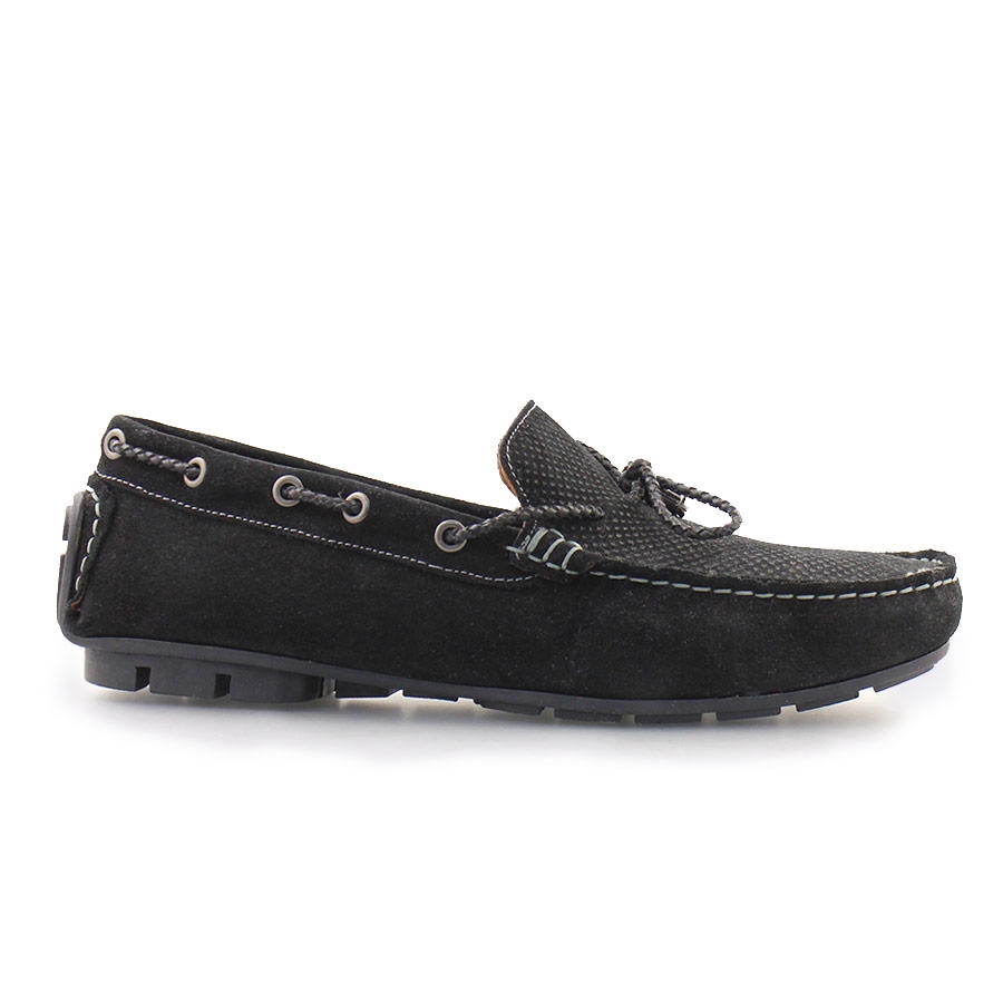Ανδρικά loafers καστόρινα με διακοσμητικά κορδόνια Μαύρο