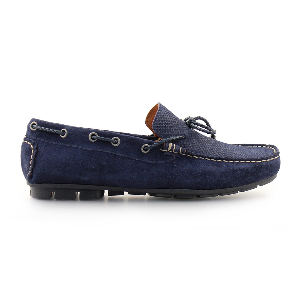 Ανδρικά loafers καστόρινα με διακοσμητικά κορδόνια Μπλε