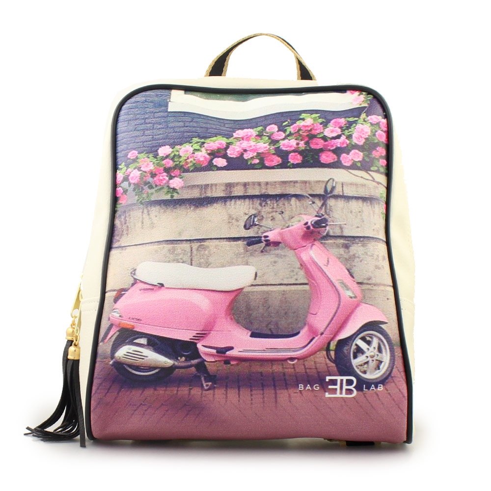 Γυναικεία σακίδια πλάτης με print pink vespa Λευκό