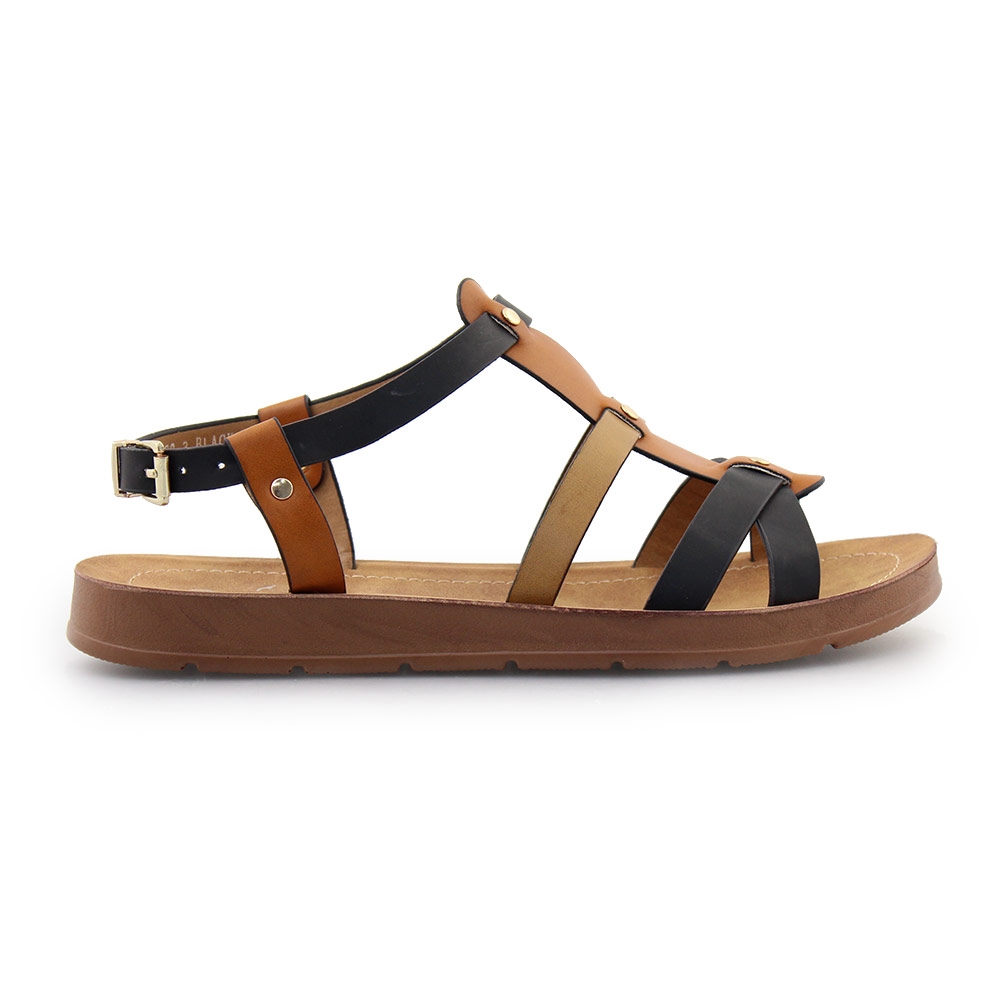 Γυναικεία σανδάλια με T-strap και stubs Μαύρο