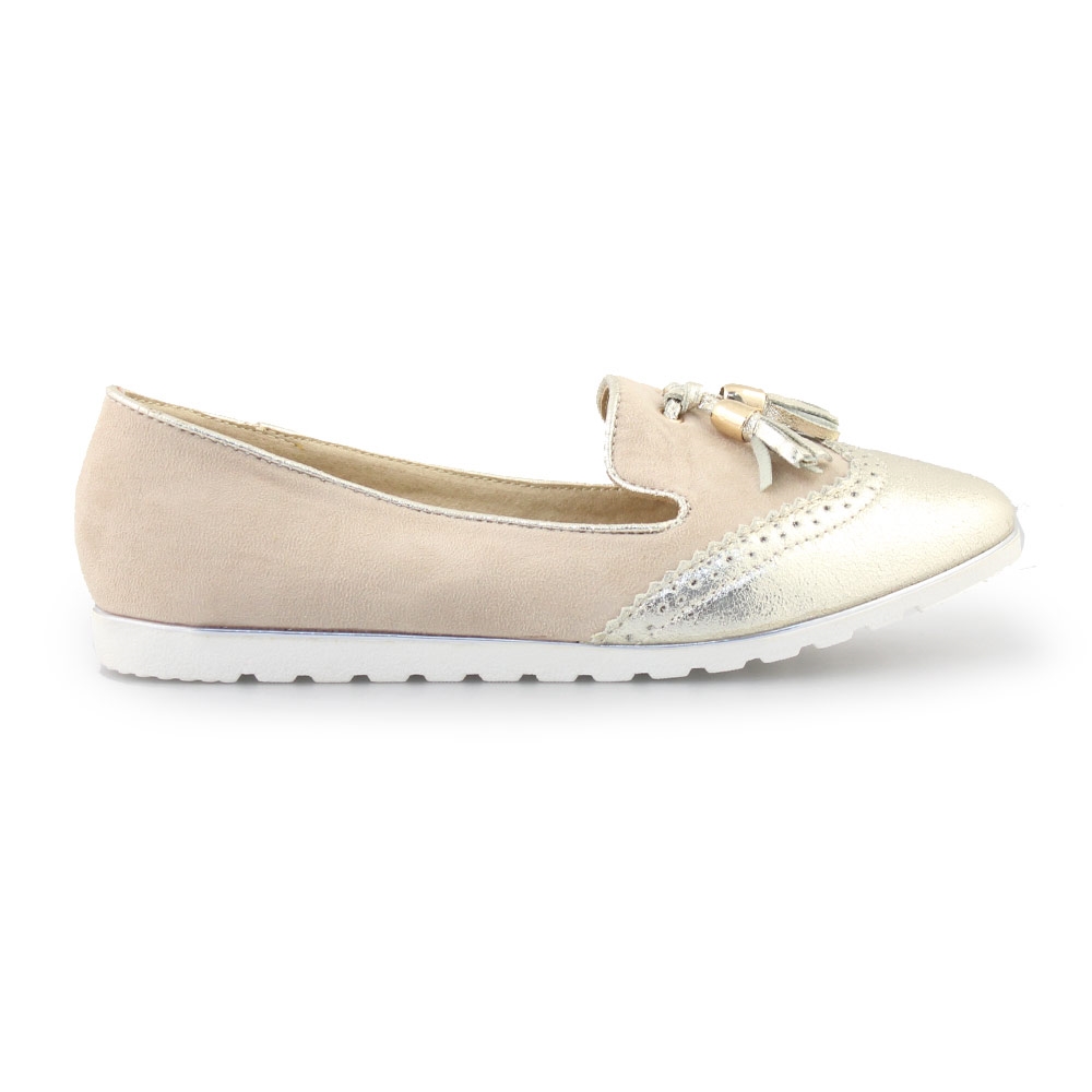 Γυναικεία loafers δίψιδα με κροσσάκια Μπεζ
