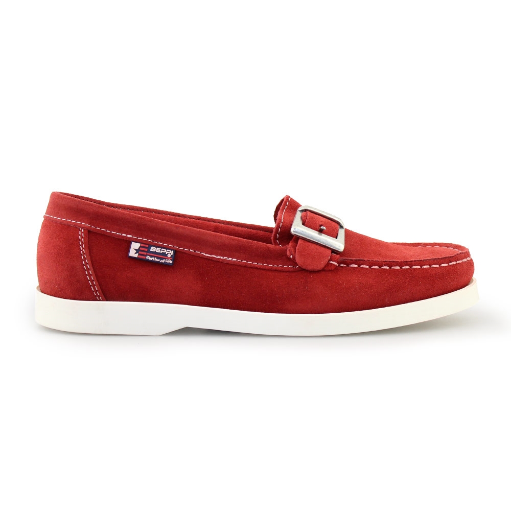 Γυναικεία loafers δερμάτινα με διακοσμητικό λουράκι Κόκκινο