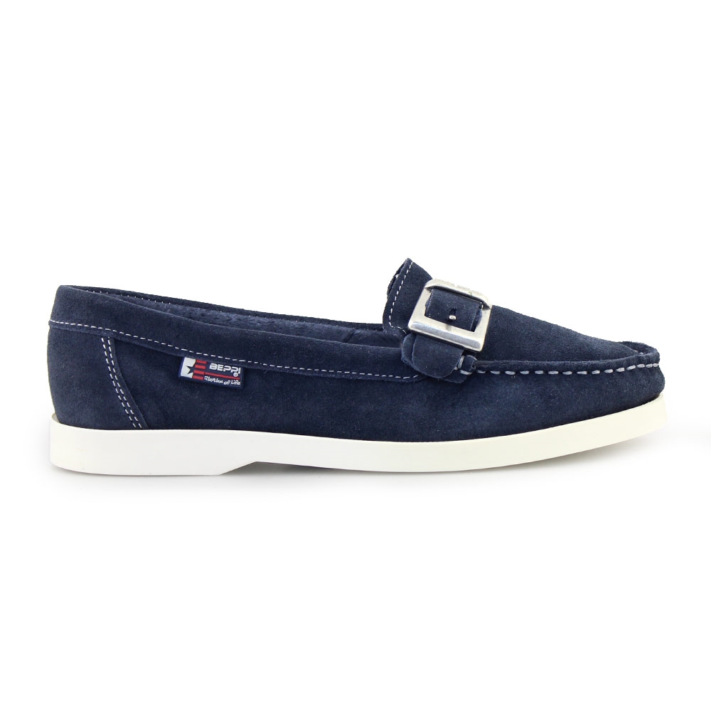 Γυναικεία loafers δερμάτινα με διακοσμητικό λουράκι Μπλε