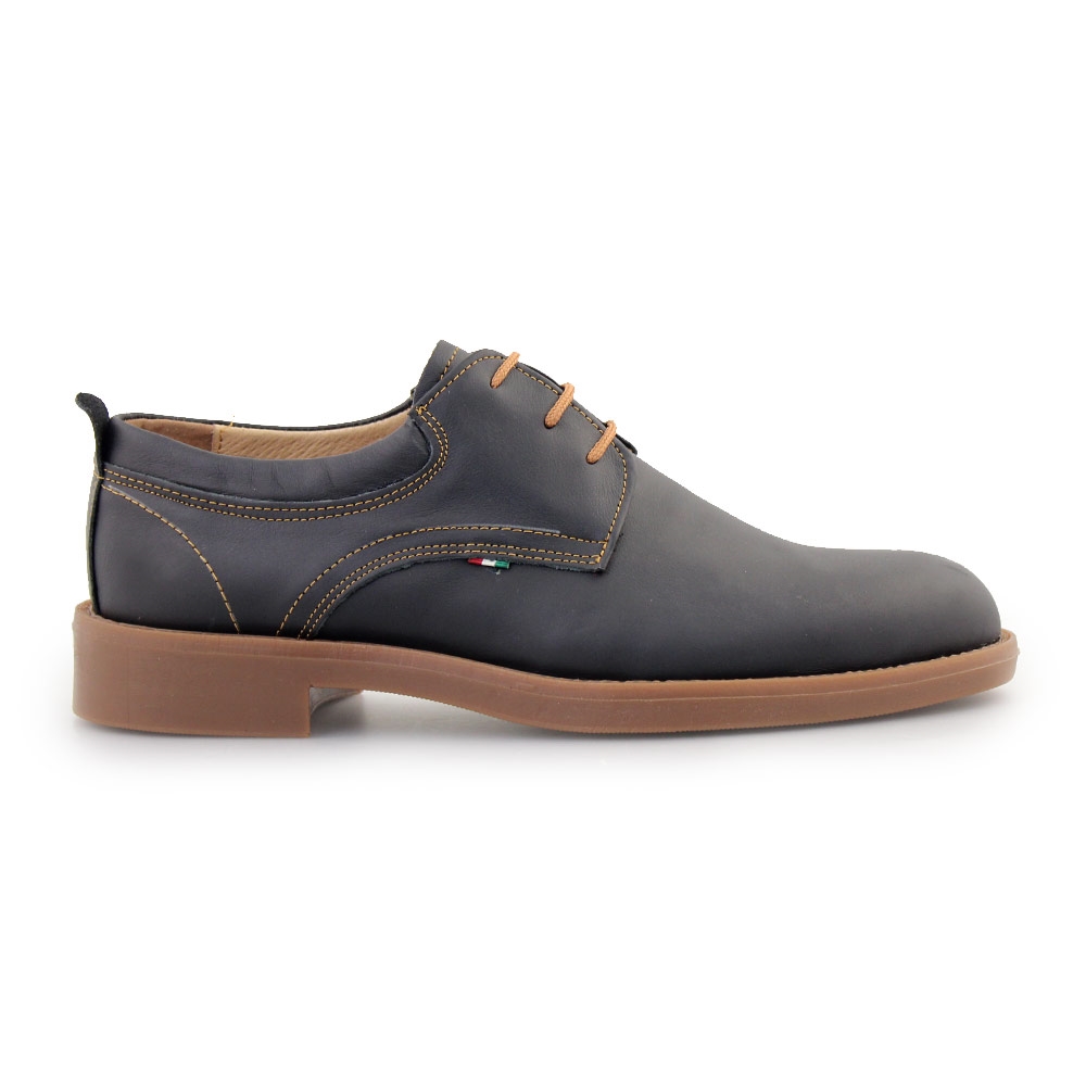 Ανδρικά δερμάτινα loafers με καφέ κορδόνια Μαύρο